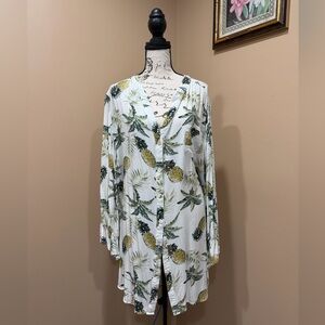 Pineapple Print Button-Up Top